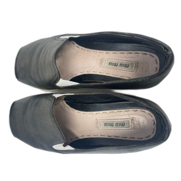 MIU MIU Black Leather Silver Metal Cap Toe Slip On Platform Sneaker EU 38 Italy - Picture 8 of 11